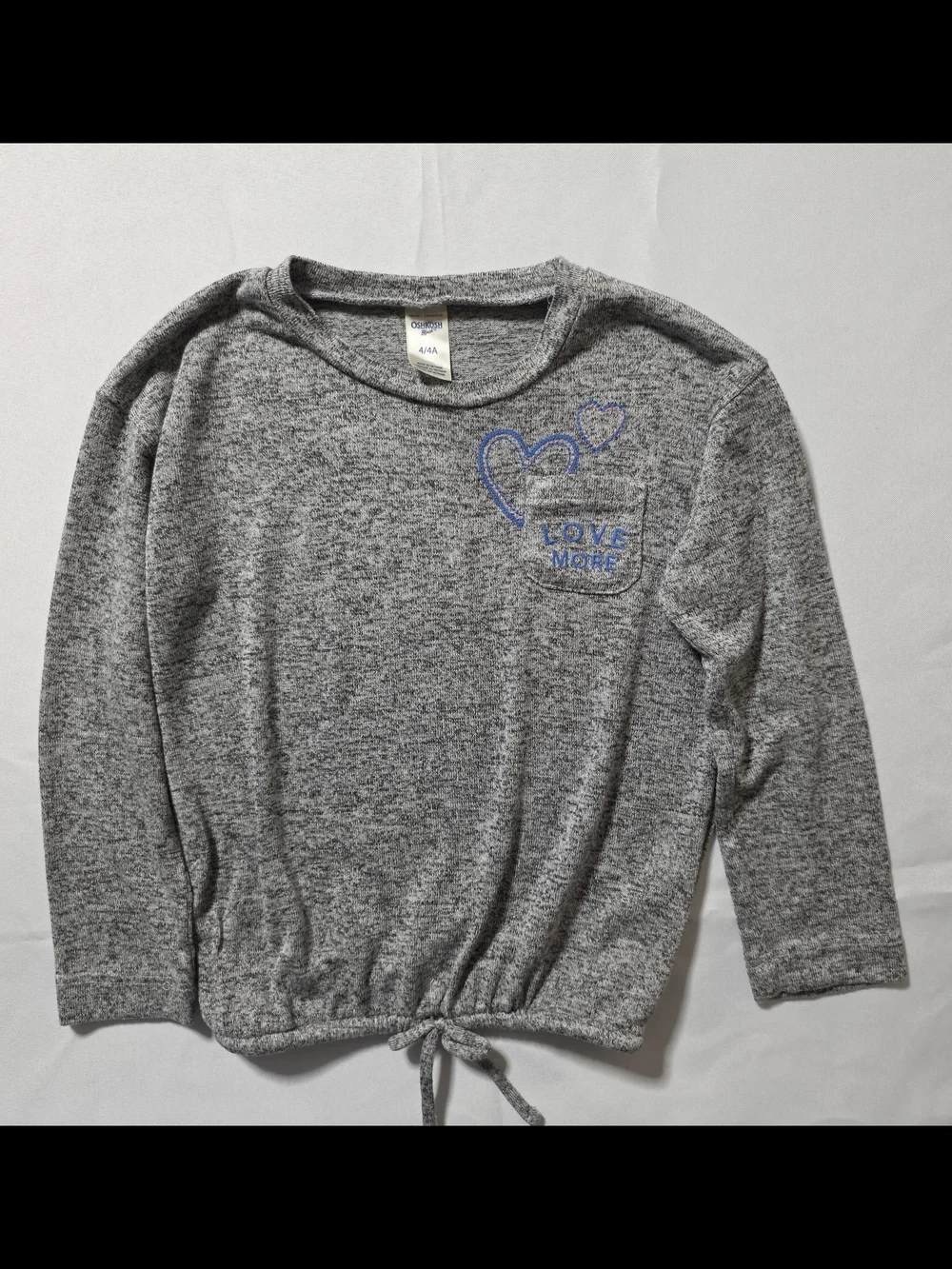 OshKosh B'gosh Gray Tie-Waist Sweatshirt with Blue Heart Embroidery